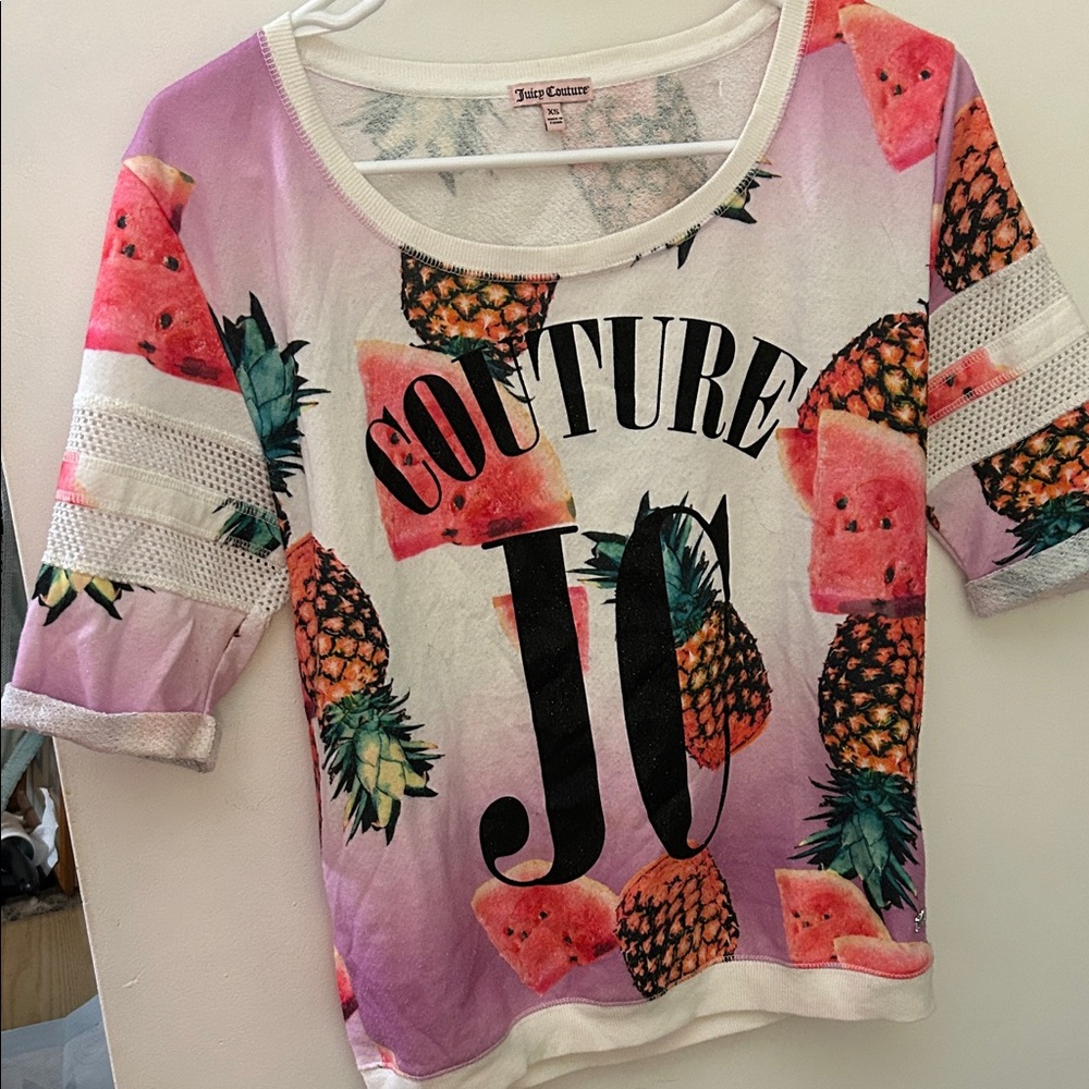 Juicy Couture Kids Tee - Pink and White with Fruit Print